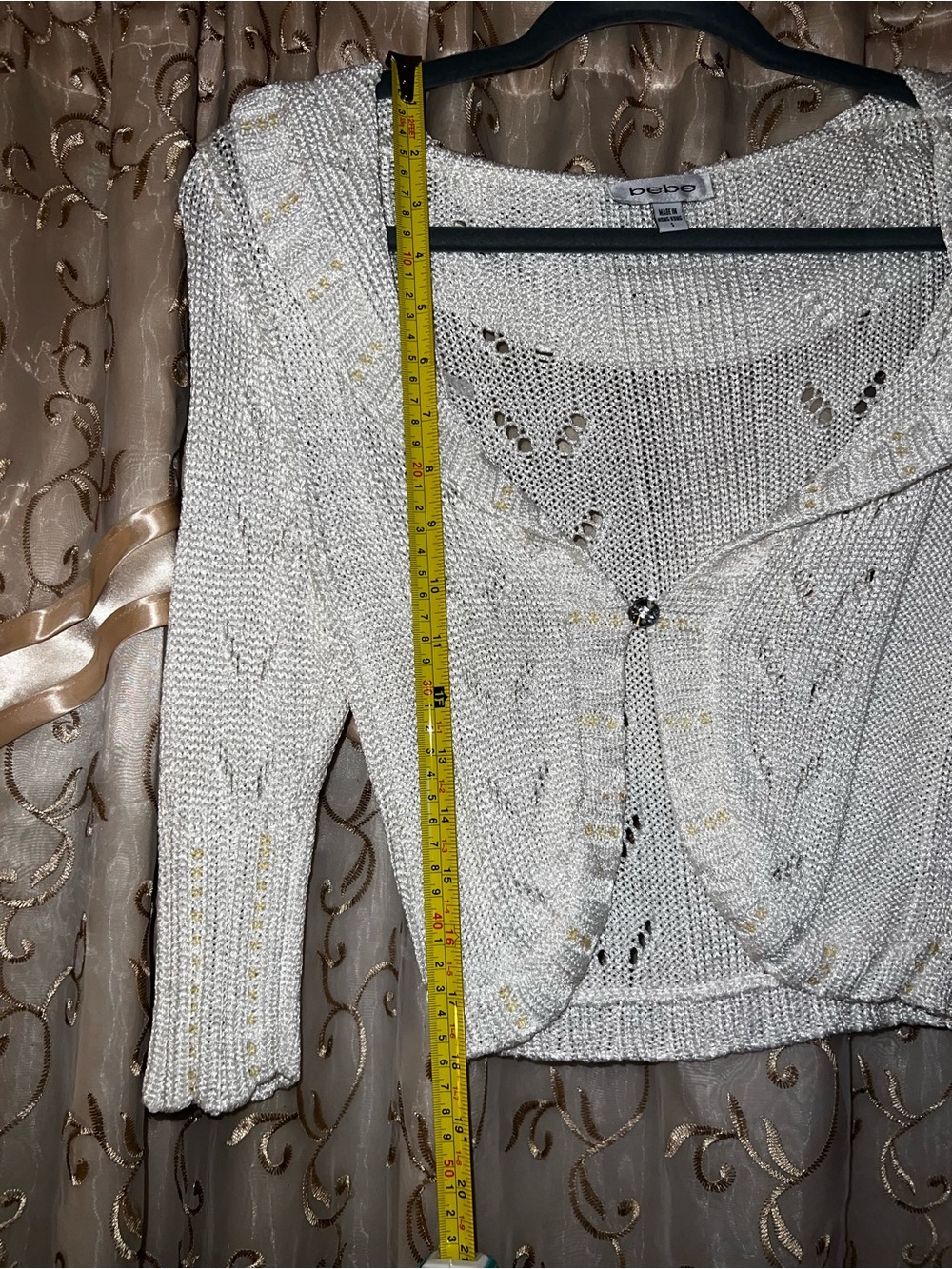 bebe Cream Open-Knit Ruffle-Trim Cropped Cardigan - Picture 8 of 12